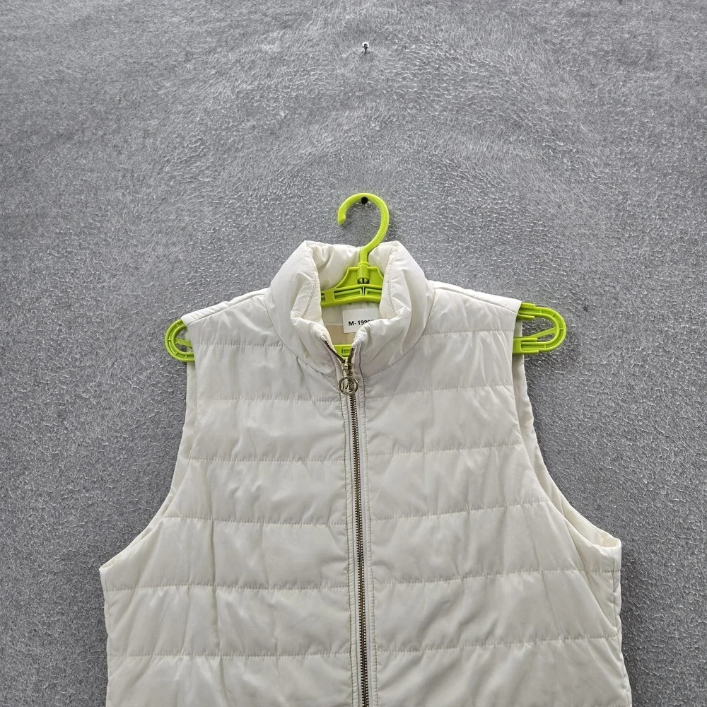 Michael‎ Kors Women Jacket M White Vest Puffer Zipper Sleeveless Logo